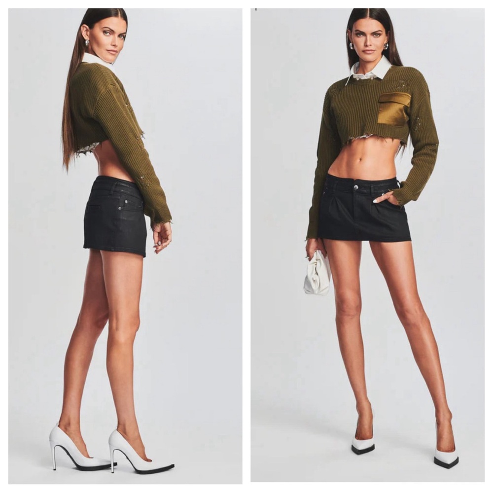 SER.O.YA  Riley Coated Denim Mini Skirt